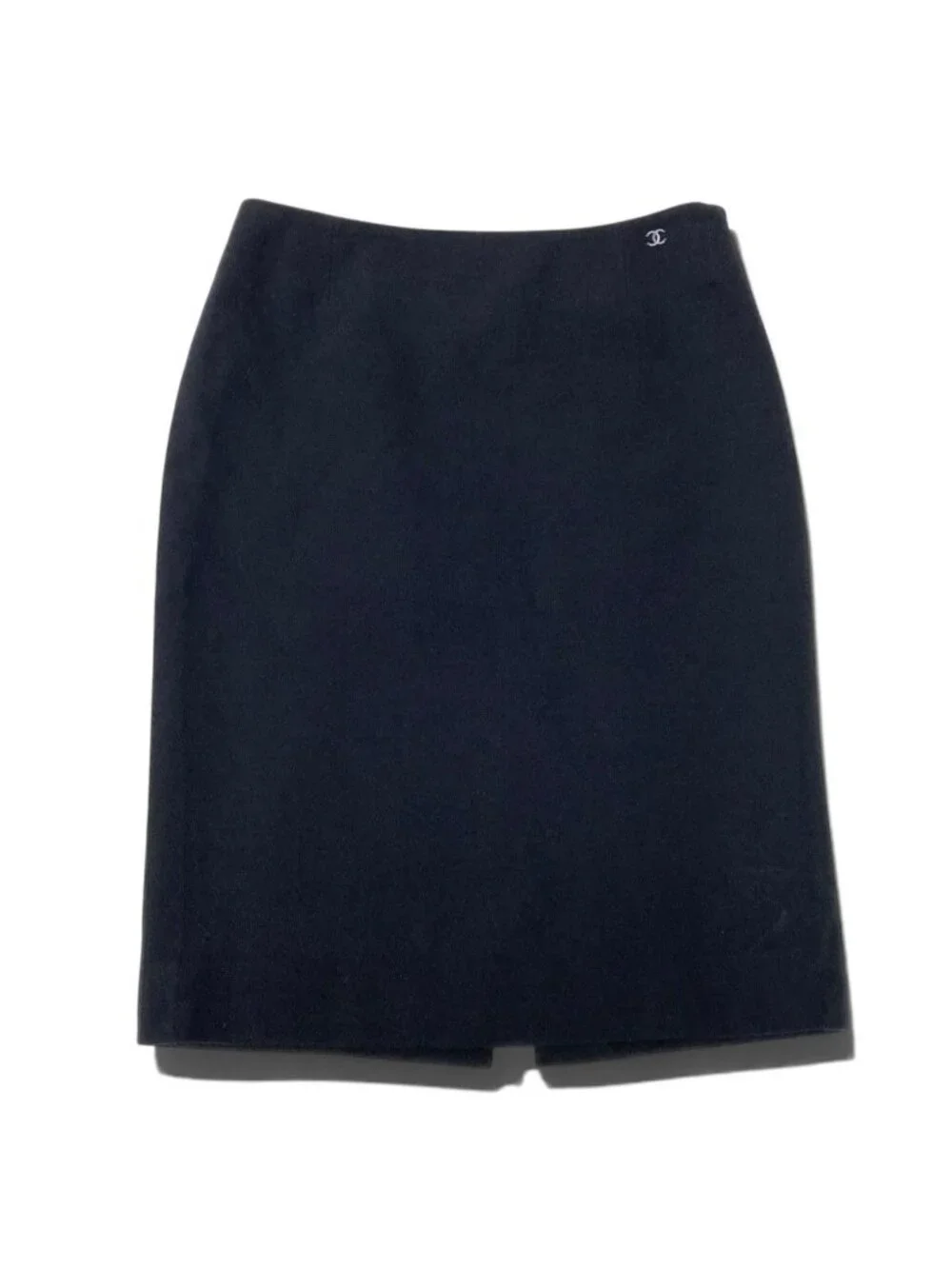 Chanel Knee Length Skirt CC Logo Pencil Wool Black 36